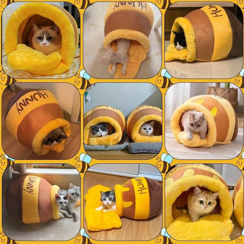 Adorable Honey Jar Theme Cat Bed - Ferano PetAdorable Honey Jar Theme Cat BedFerano PetAdorable Honey Jar Theme Cat BedCat Cave Bed