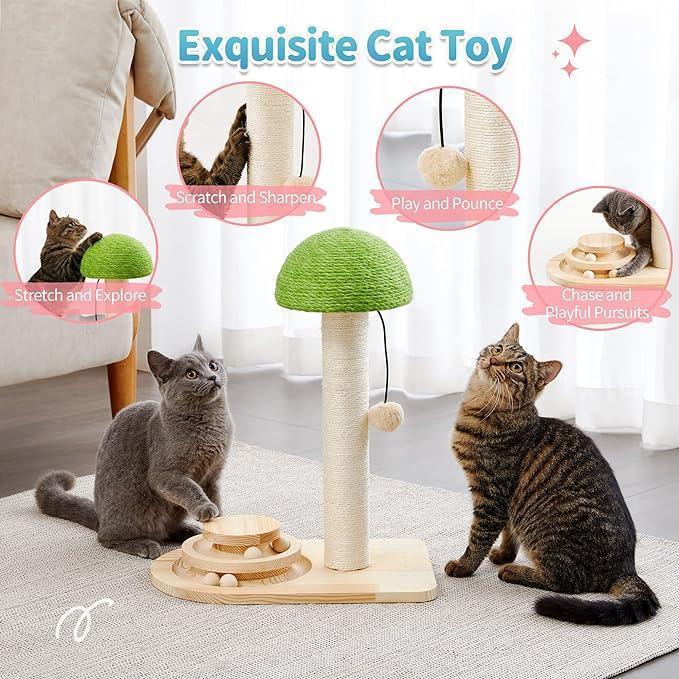 Mushroom Interactive Cat Scratching Toy | 2 - in - 1 Ball Track & Sisal Post - Ferano PetMushroom Interactive Cat Scratching Toy | 2 - in - 1 Ball Track & Sisal PostFerano PetMushroom Interactive Cat Scratching Toy | 2 - in - 1 Ball Track & Sisal PostWood