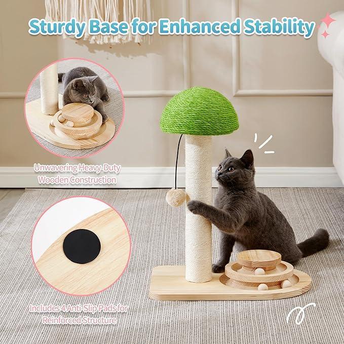 Mushroom Interactive Cat Scratching Toy | 2 - in - 1 Ball Track & Sisal Post - Ferano PetMushroom Interactive Cat Scratching Toy | 2 - in - 1 Ball Track & Sisal PostFerano PetMushroom Interactive Cat Scratching Toy | 2 - in - 1 Ball Track & Sisal PostWood